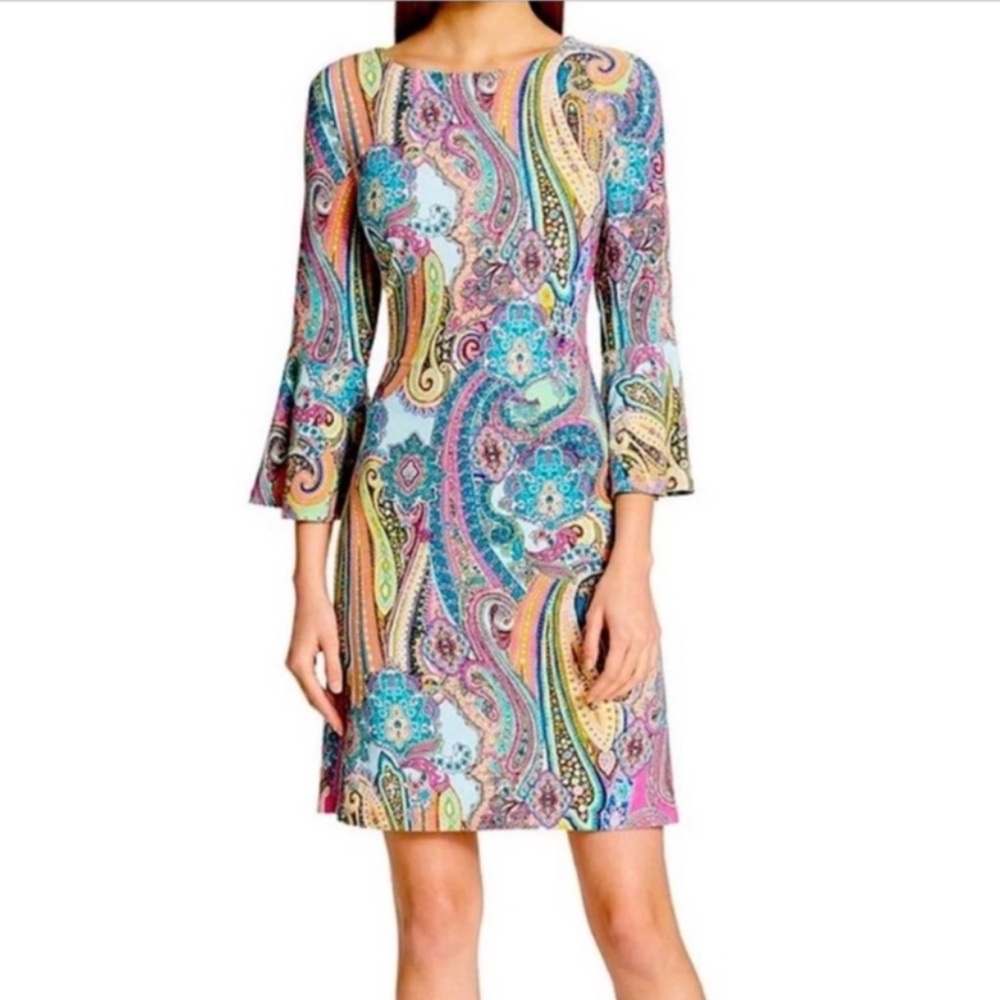 🎉HP🎉 Tommy Hilfiger Paisley Print Bell-Sleeve Sheath Dress